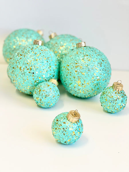 Mint Green Glitter Christmas Ornament, Handmade Sparkle Bauble, Custom Size Holiday Tree Decor, Pastel Christmas Ball