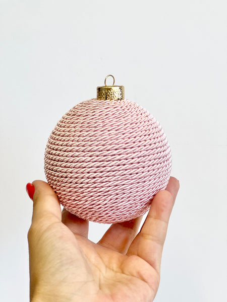 Pink Yarn Christmas Ball Ornament: Baby's First Christmas