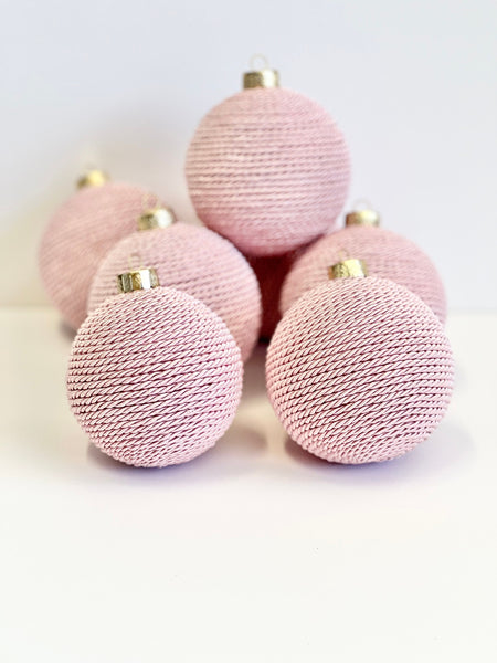 Pink Yarn Christmas Ball Ornament: Baby's First Christmas