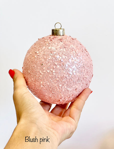 Baby Pink Glitter Christmas Ornament, Blush Sparkle Ball, Custom Size Pastel Holiday Tree Decor, Rose Gold Bauble