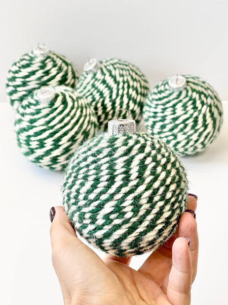 Handmade Yarn Christmas Ornament: Burgundy and Gold Holiday Decor