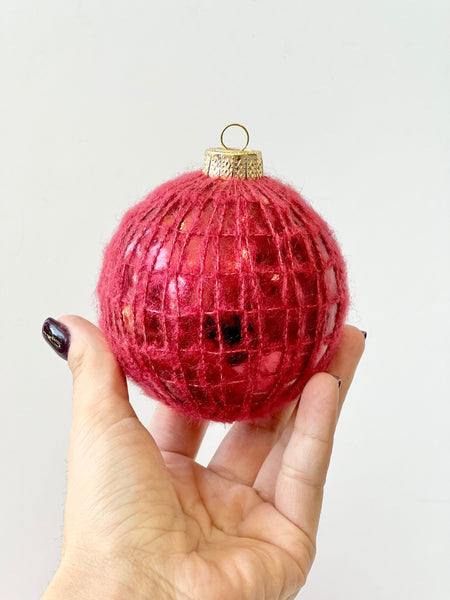 Knit Christmas Ball Ornament: Yarn & Glitter Decoration