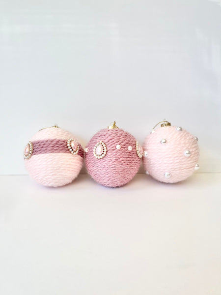 Handmade Christmas Ball Ornaments: Rustic Yarn Decorations, Set of 4