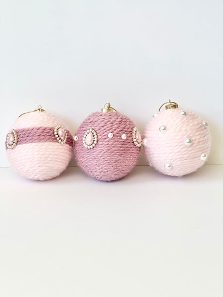 Handmade Christmas Ball Ornaments: Rustic Yarn Decorations, Set of 4