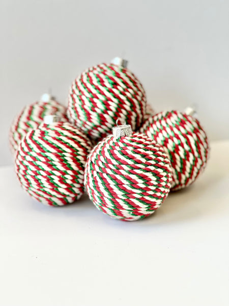 Handmade Yarn Christmas Ball Ornament: Burgundy and Gold Decor