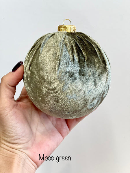 6 Moss Green Velvet Christmas Ornaments: Handmade Tree Balls