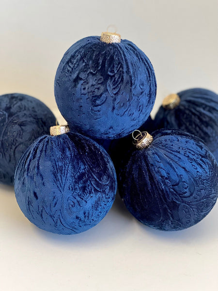 Handmade Navy Velvet Christmas Ball Ornament