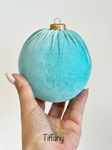 Velvet Christmas Ornament Set of 6, Lime Green, Neon Pink, Tiffany Blue or Lavender Balls, 3 or 4 Inch Tree Decor