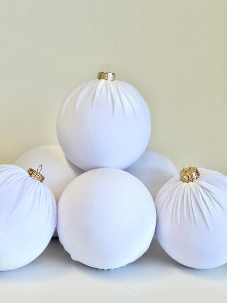 White Velvet Christmas Ball Ornament: Custom Holiday Decor