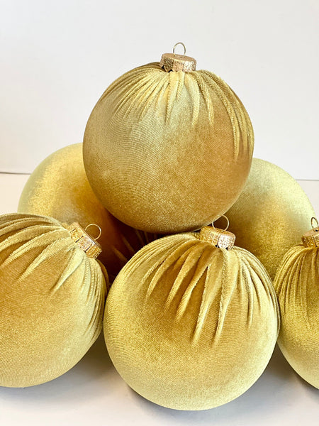 Gold Velvet Christmas Balls: Handmade Tree Ornaments, Set of 6