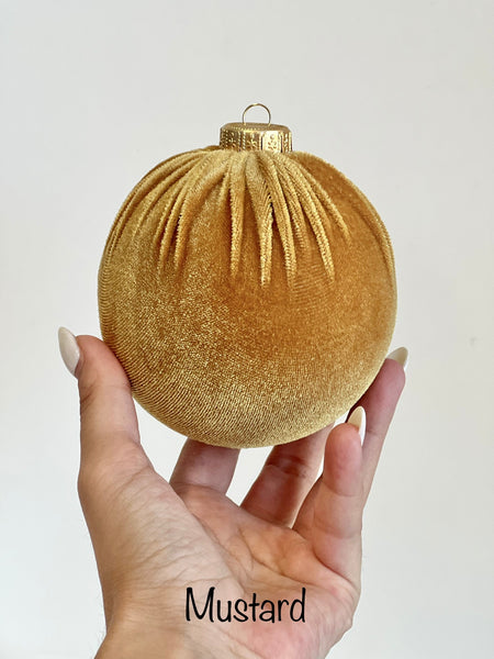 6 Mustard Velvet Christmas Ball Ornaments: Handmade Tree Decoration
