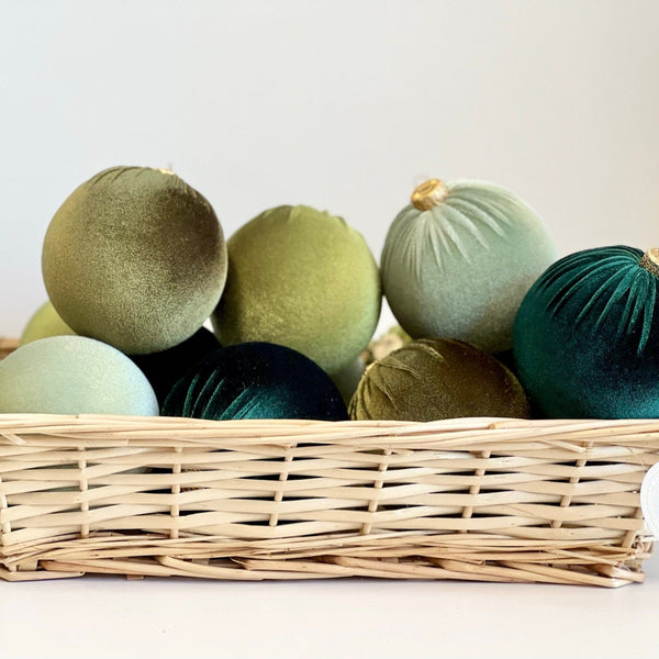 Green Velvet Christmas Balls: Handmade Holiday Ornaments, Set of 12