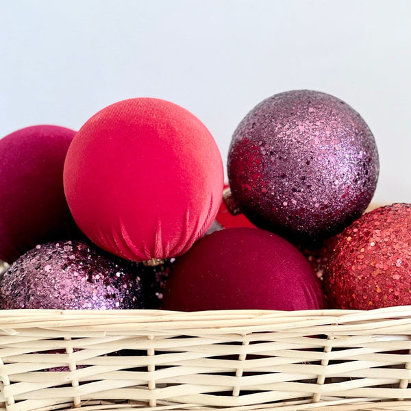 Red Velvet & Glitter Christmas Balls: Handmade Holiday Decor (Set of 12)