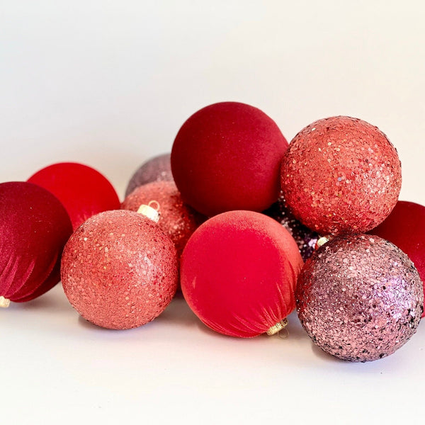 Red Velvet & Glitter Christmas Balls: Handmade Holiday Decor (Set of 12)