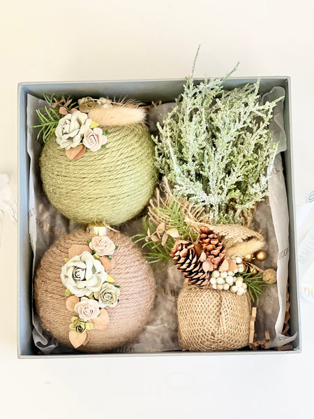 Handmade Rustic Christmas Ornament Set: Yarn Balls & Decoration
