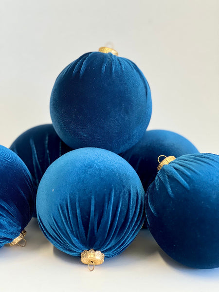 Handmade Velvet Christmas Ball Ornament: Aegean Blue Decor