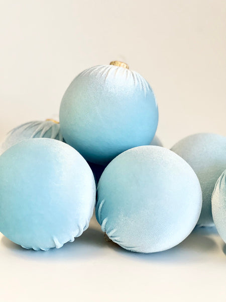 Baby Blue Velvet Christmas Balls: Handmade Tree Ornaments, Set of 6