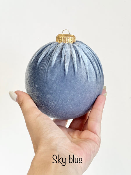 Handmade Air Force Blue Velvet Christmas Ball Ornament
