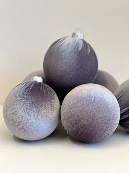 Gray Velvet Christmas Balls: Handmade Tree Ornaments, Set of 6