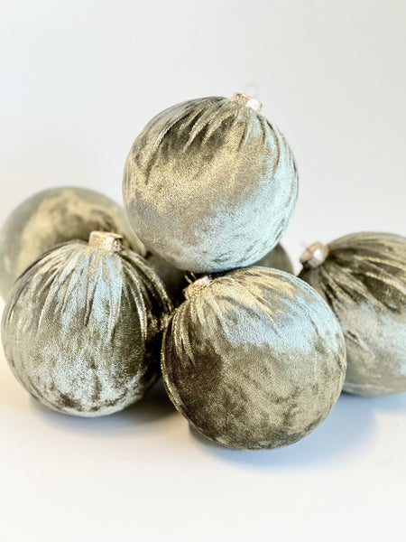 6 Moss Green Velvet Christmas Ornaments: Handmade Tree Balls
