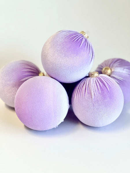 Lavender Velvet Christmas Balls: Handmade Holiday Ornaments, Set of 6