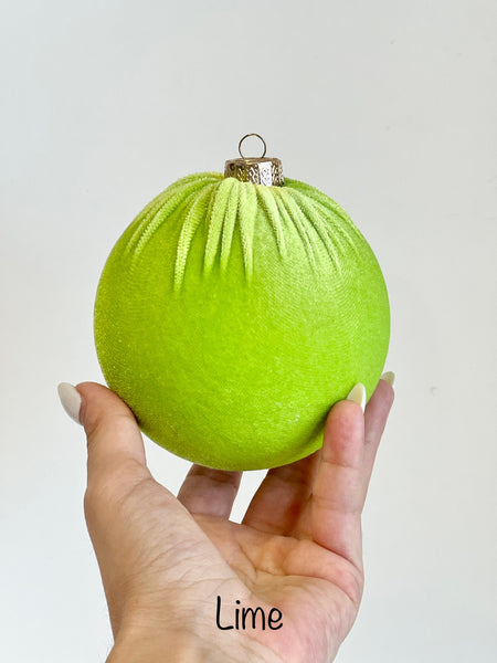 Velvet Christmas Ornament Set of 6, Lime Green, Neon Pink, Tiffany Blue or Lavender Balls, 3 or 4 Inch Tree Decor