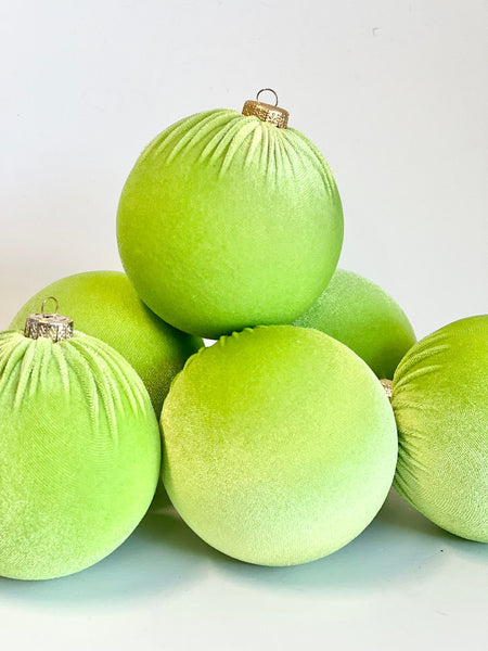 Velvet Christmas Ornament Set of 6, Lime Green, Neon Pink, Tiffany Blue or Lavender Balls, 3 or 4 Inch Tree Decor
