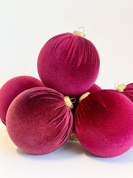 6 Vintage Velvet Christmas Balls: Handmade Holiday Ornaments
