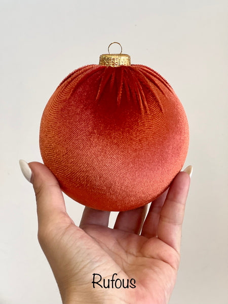 Handmade Coral Velvet Christmas Ornament: Holiday Ball Decor