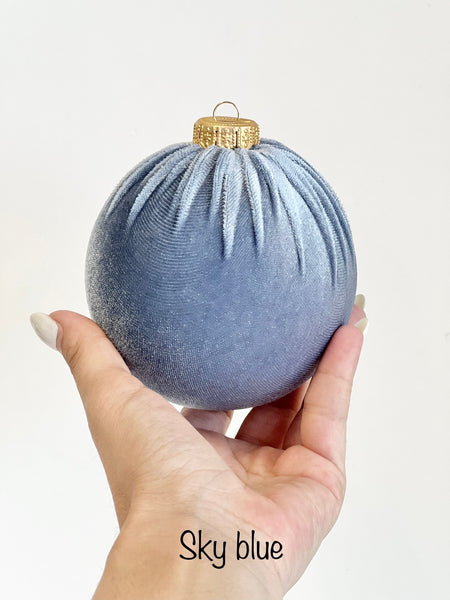 Baby Blue Velvet Christmas Balls: Handmade Tree Ornaments, Set of 6
