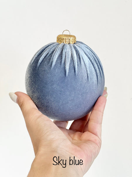 Baby Blue Velvet Christmas Ornament, Handmade Light Blue Christmas Ball, Custom Size Holiday Tree Decor, Luxury Bauble