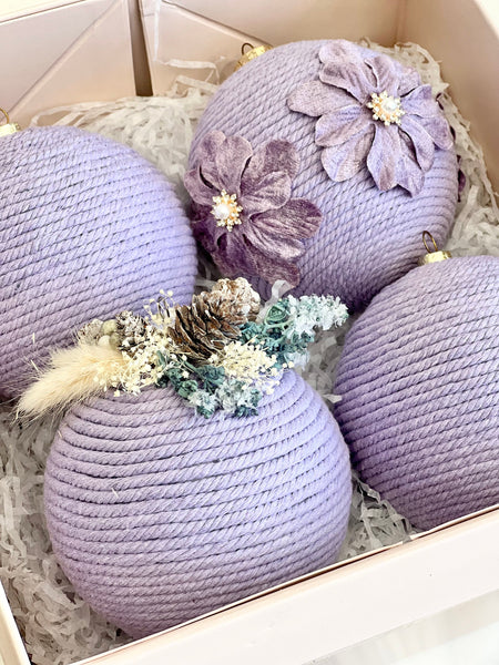 Handmade Yarn Christmas Ball Ornaments: Rustic Holiday Decor, Set of 4