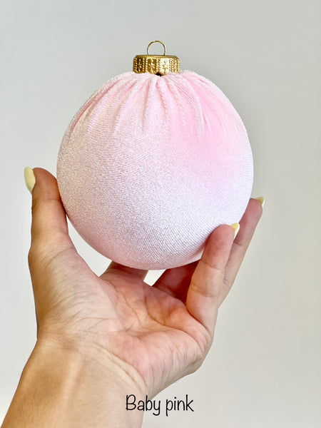 6 Pale Pink Velvet Christmas Ornaments: Handmade Tree Balls