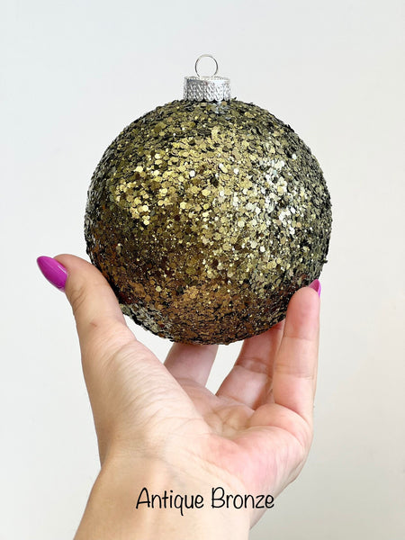 Handmade Glitter Christmas Ball Ornament: Antique Bronze Finish