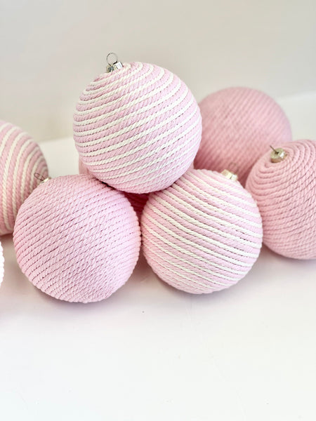 Handmade Pale Pink Yarn Christmas Ornaments: Set of 8