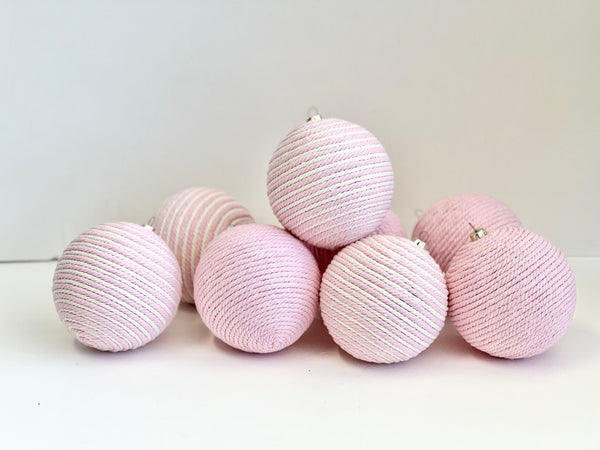 Handmade Pale Pink Yarn Christmas Ornaments: Set of 8