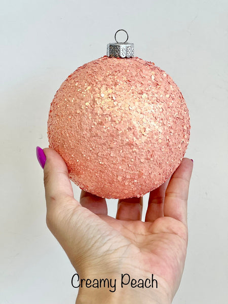 Peach Gold Glitter Christmas Ornament, Creamy Peach Sparkle Ball, Custom Size Warm Pastel Holiday Tree Decor