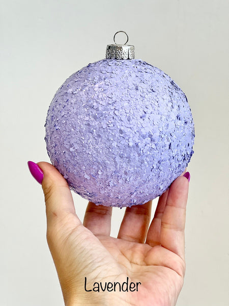 Lavender Glitter Christmas Ornament, Handmade Purple Sparkle Bauble, Custom Size Holiday Tree Decor, Lilac Christmas Ball