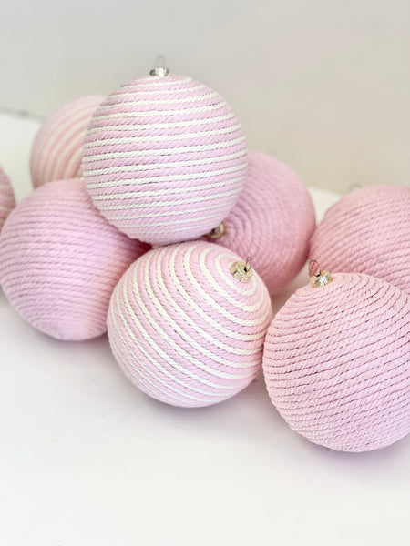 Handmade Pale Pink Yarn Christmas Ornaments: Set of 8