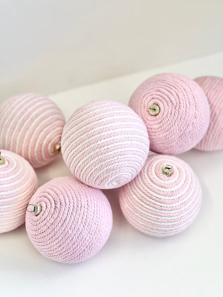 Handmade Pale Pink Yarn Christmas Ornaments: Set of 8