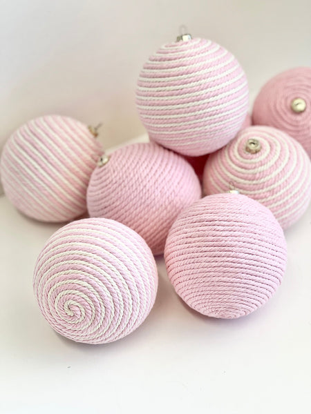 Handmade Pale Pink Yarn Christmas Ornaments: Set of 8