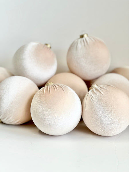 Handmade Beige Velvet Christmas Balls: Set of 6 Holiday Ornaments