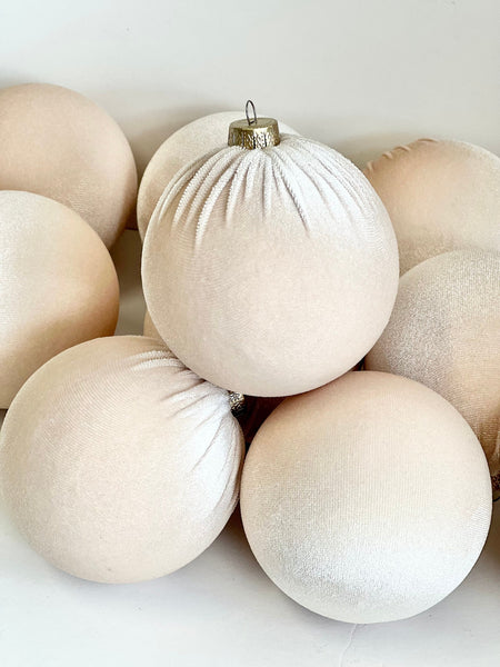 Handmade Beige Velvet Christmas Balls: Set of 6 Holiday Ornaments