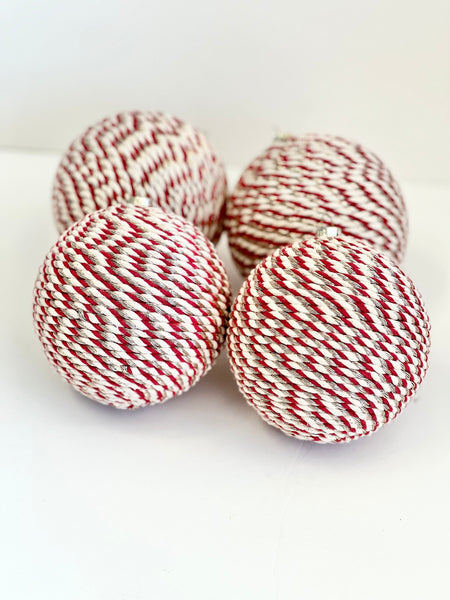Handmade Yarn Christmas Ornaments: Pale Pink Rustic Balls, Set of 4