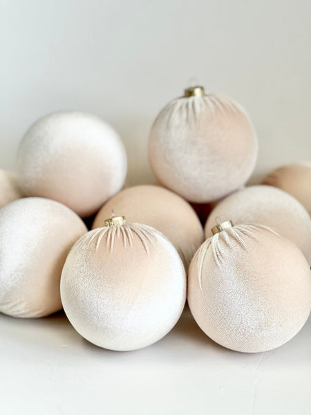 Handmade Beige Velvet Christmas Balls: Set of 6 Holiday Ornaments