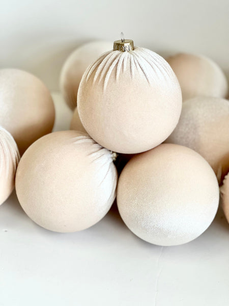 Handmade Beige Velvet Christmas Balls: Set of 6 Holiday Ornaments
