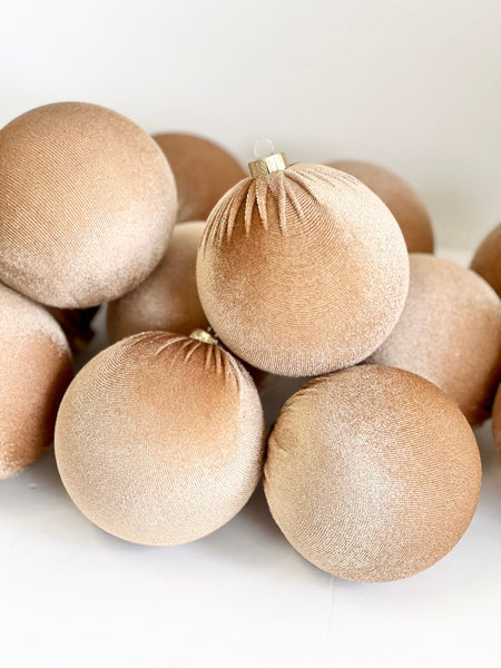 Peanut Brown Velvet Christmas Balls: Handmade Tree Ornaments, Set of 6