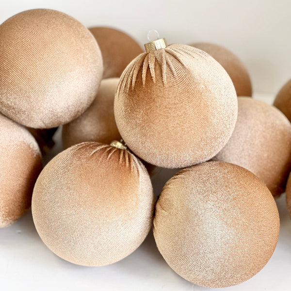 Peanut Brown Velvet Christmas Ornaments Set of 12, Neutral 3 or 4 Inch Baubles, Warm Earth Tone Holiday Tree Decor