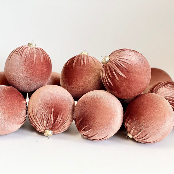 Velvet Christmas Balls: 12 pc Terracotta Holiday Ornament Set