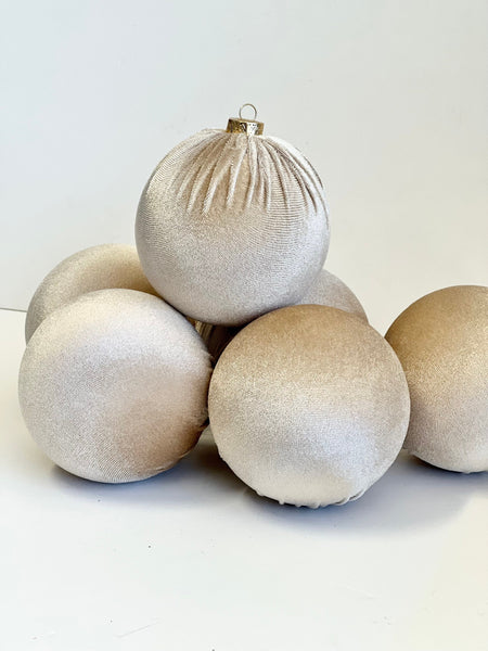 Tan Velvet Christmas Balls: Handmade Holiday Ornaments, Set of 6
